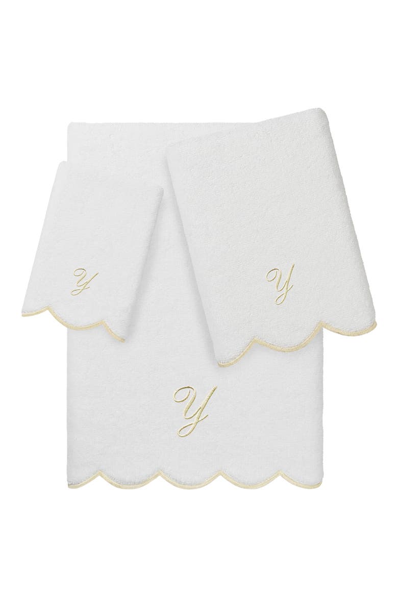 Adornia Scallop Initial 3-Piece Towel Set, Main, color, WHITE/ BEIGE Y