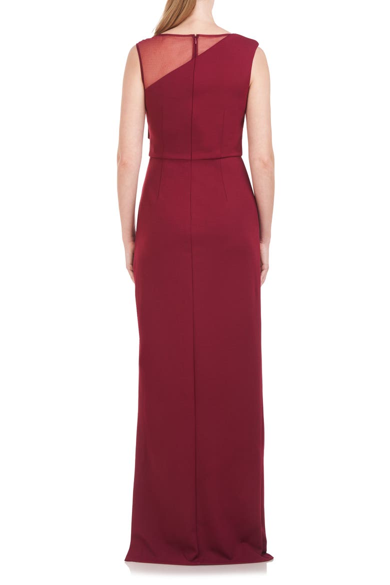 Kirsten Bow Neckline Crepe Column Gown, Alternate, color, DEEP RED