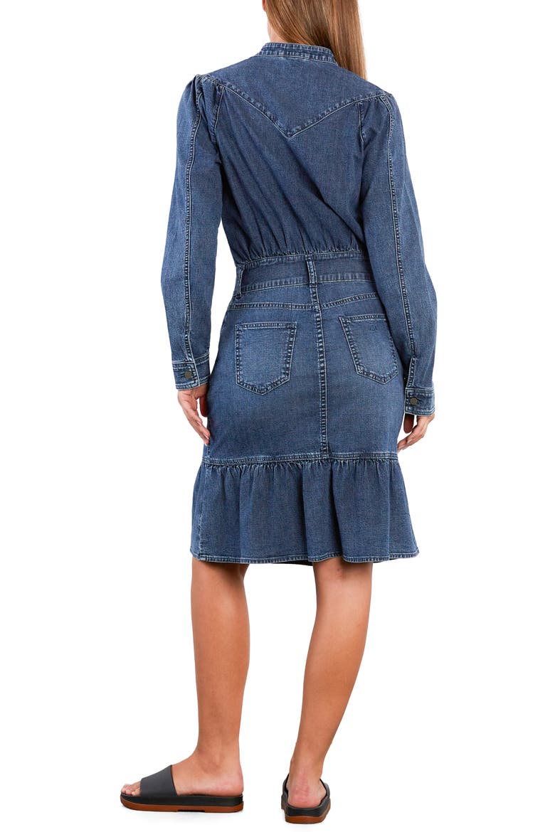 For A Stroll Ruffle Hem Long Sleeve Denim Dress, Alternate, color, CAMP BLUE