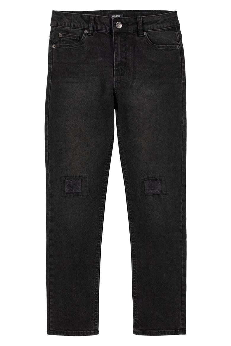 Kids' Destructed Straight Leg Jeans, Main, color, WASHED BLACK