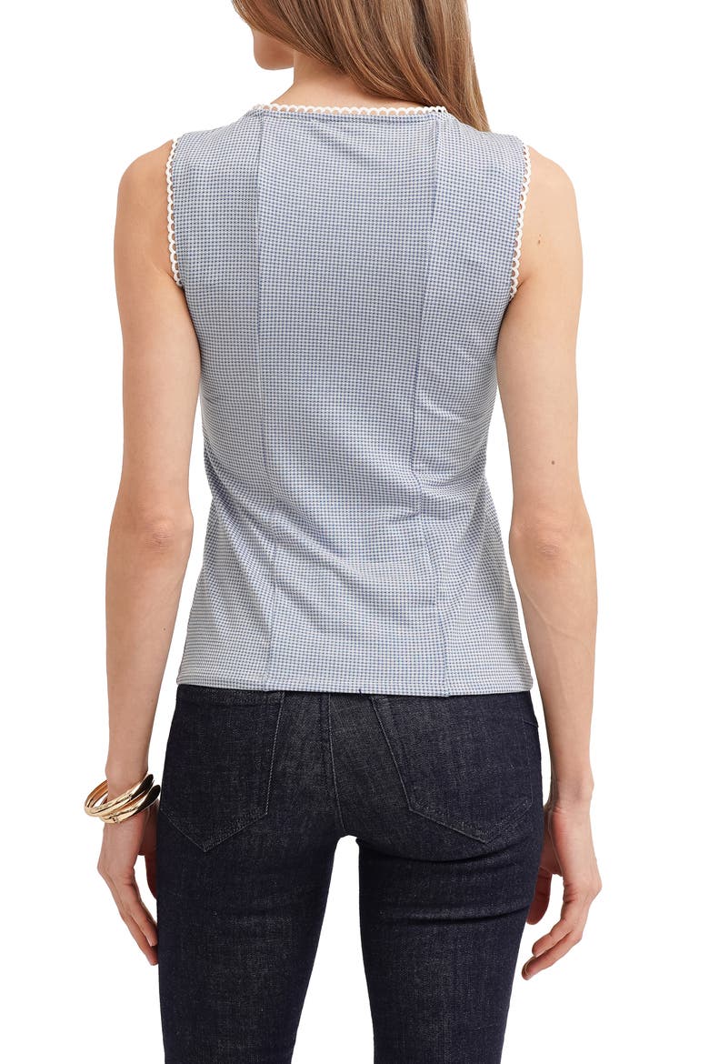 Picot Trim Sleeveless Houndstooth Top, Alternate, color, BLUE