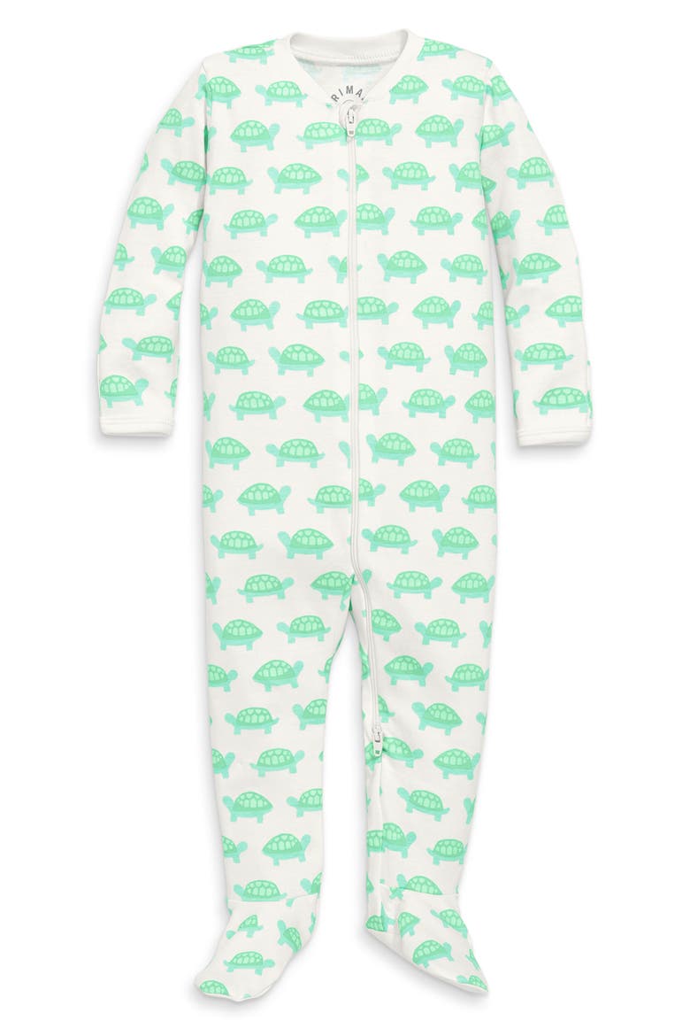 Animal Friends Organic Cotton Zip Footie, Main, color, CLOVER BABY TURTLES