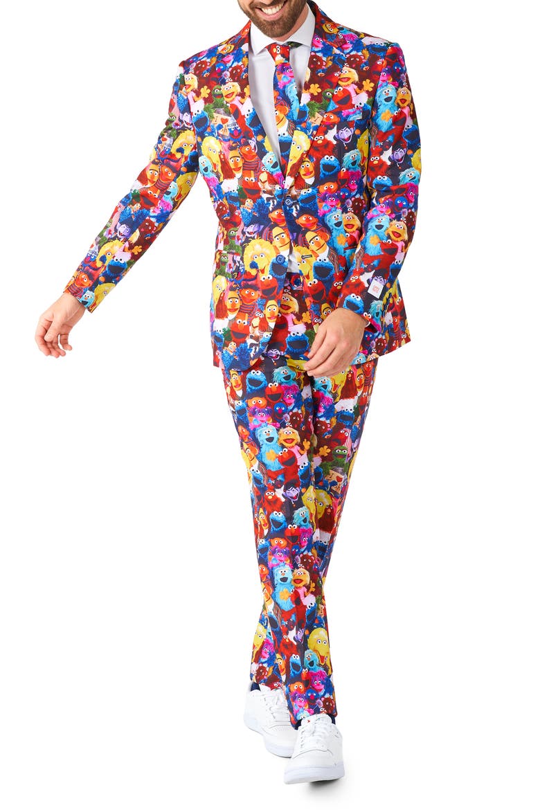 x Sesame Street Slim Fit Two-Piece Suit & Tie Set, Main, color, BLUE MULTI