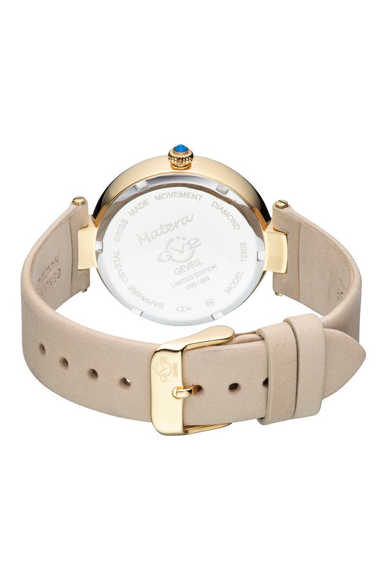 Matera Gemstone Diamond Suede Strap Watch, 35 mm - 0.038ct., Alternate, color, BEIGE