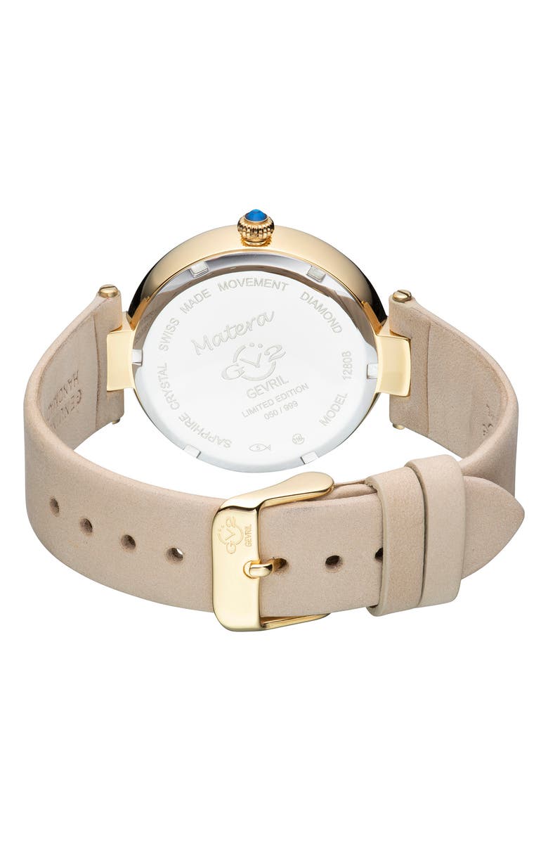 GV2 Matera Gemstone Diamond Suede Strap Watch, 35 mm - 0.038ct., Alternate, color, Beige