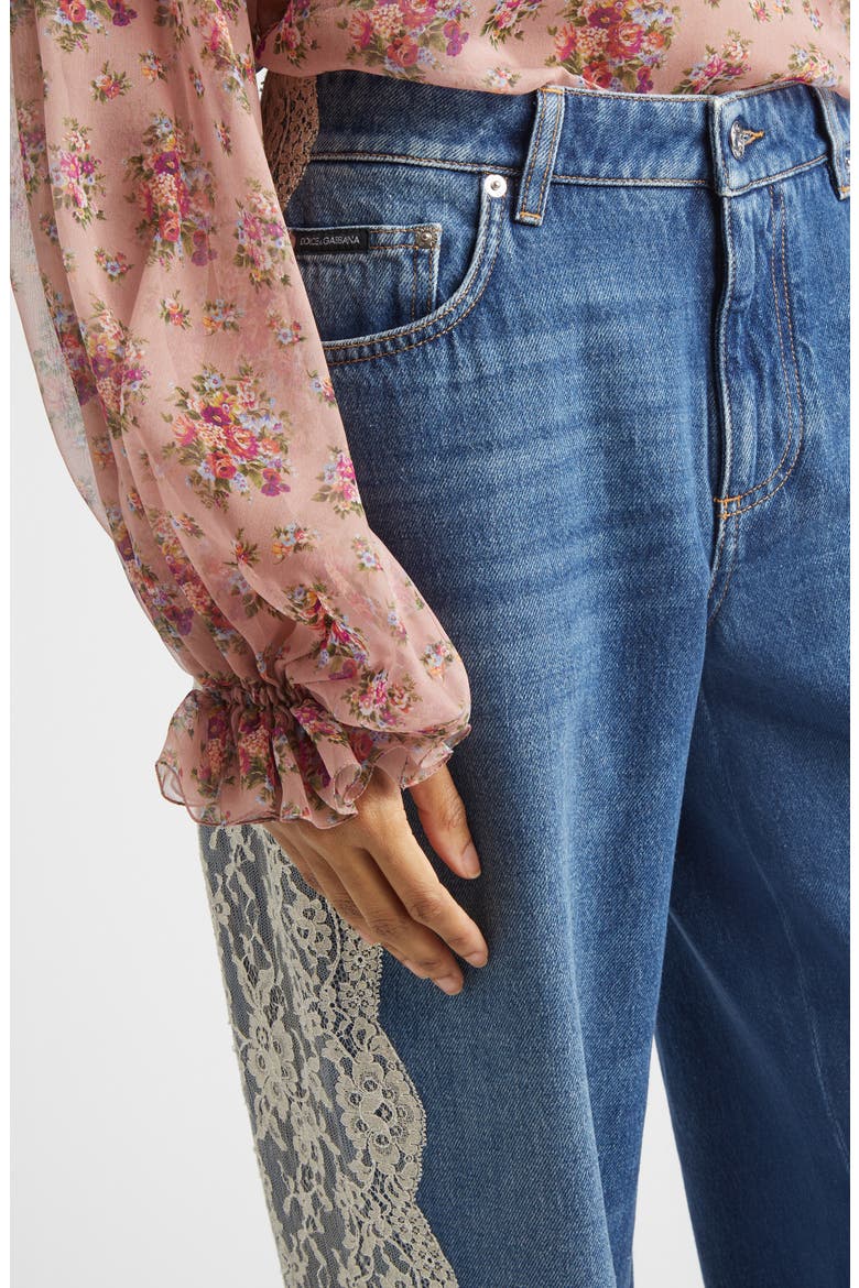Lace Panel High Waist Straight Leg Jeans, Alternate, color, VARIANTE ABBINATA