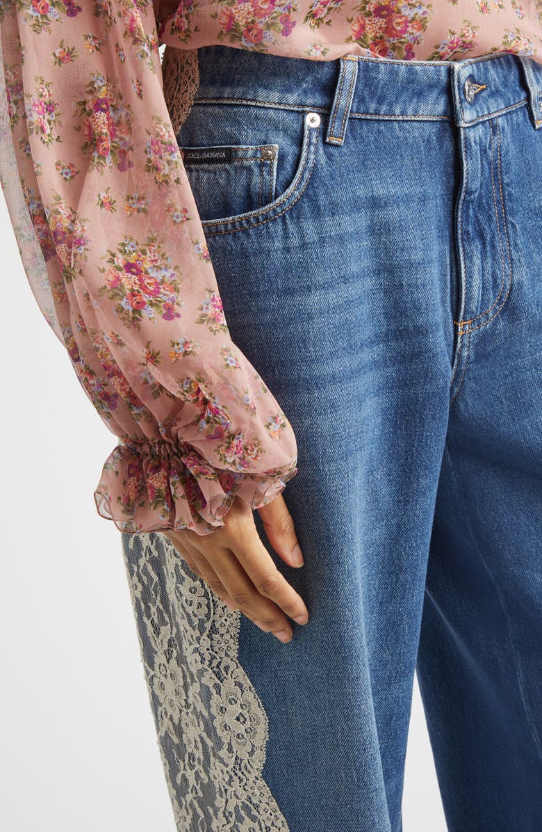 Dolce&Gabbana Lace Panel High Waist Straight Leg Jeans, Alternate, color, Variante Abbinata