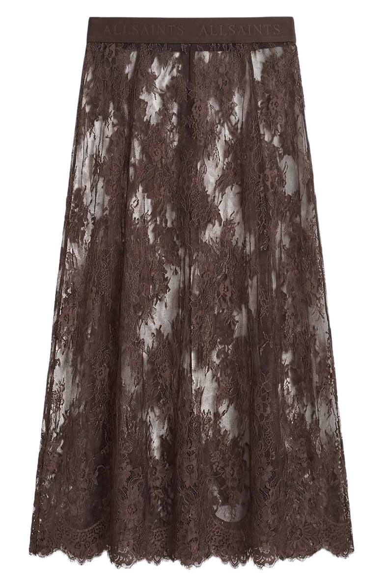 AllSaints Arran Sheer Lace Maxi Skirt, Alternate, color, Bitter Brown