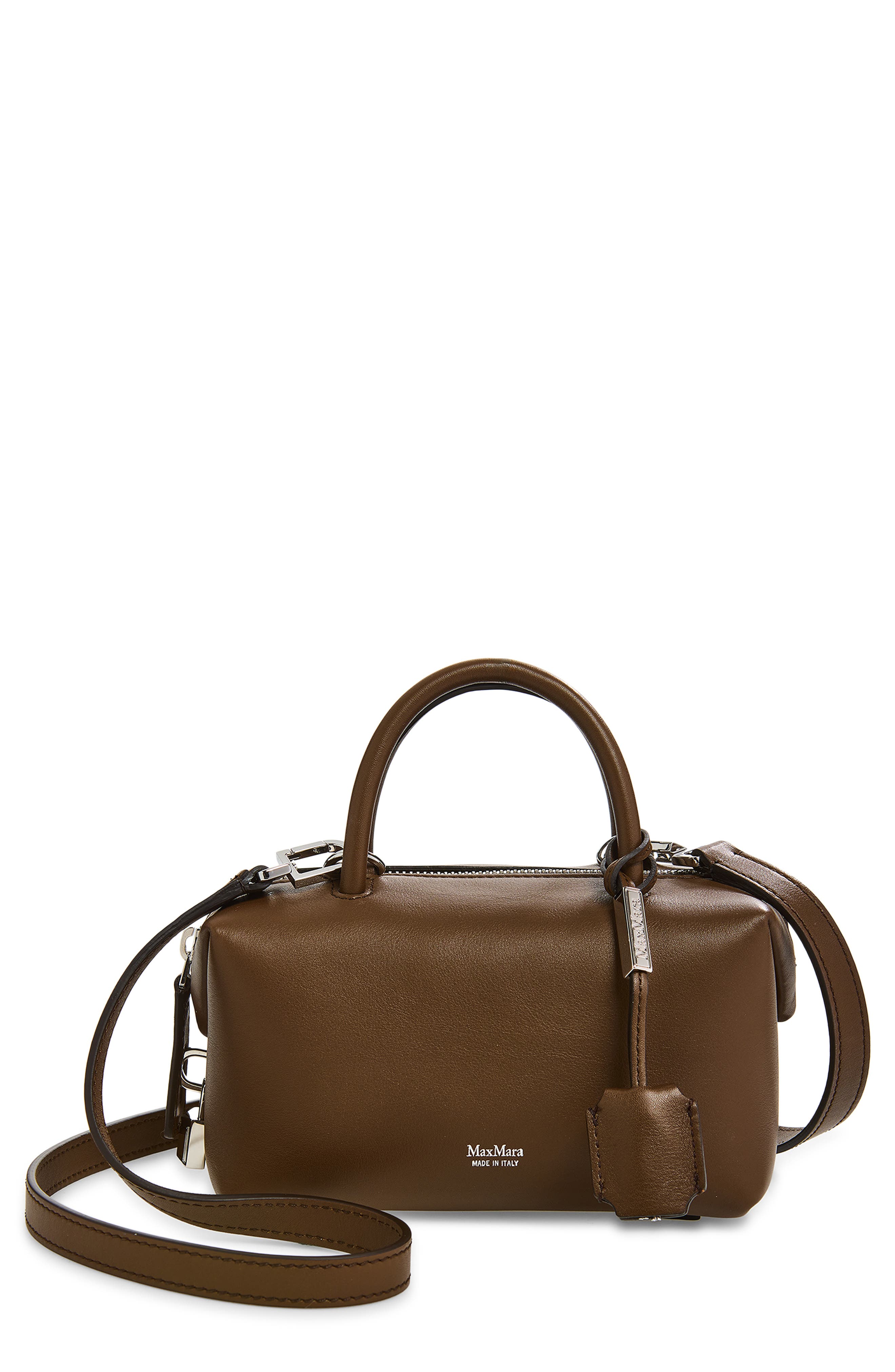 Max Mara Bowler Leather Bag, Main, color, Dark Brown