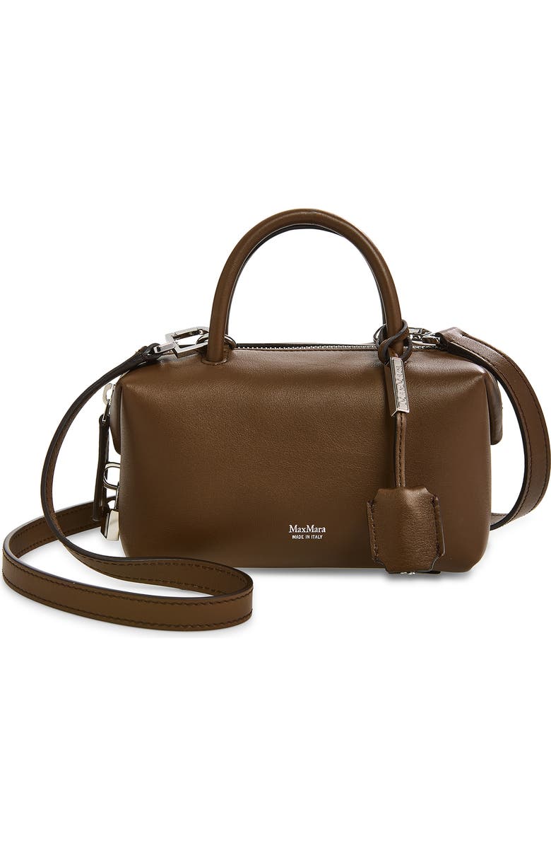 Max Mara Bowler Leather Bag, Main, color, Dark Brown