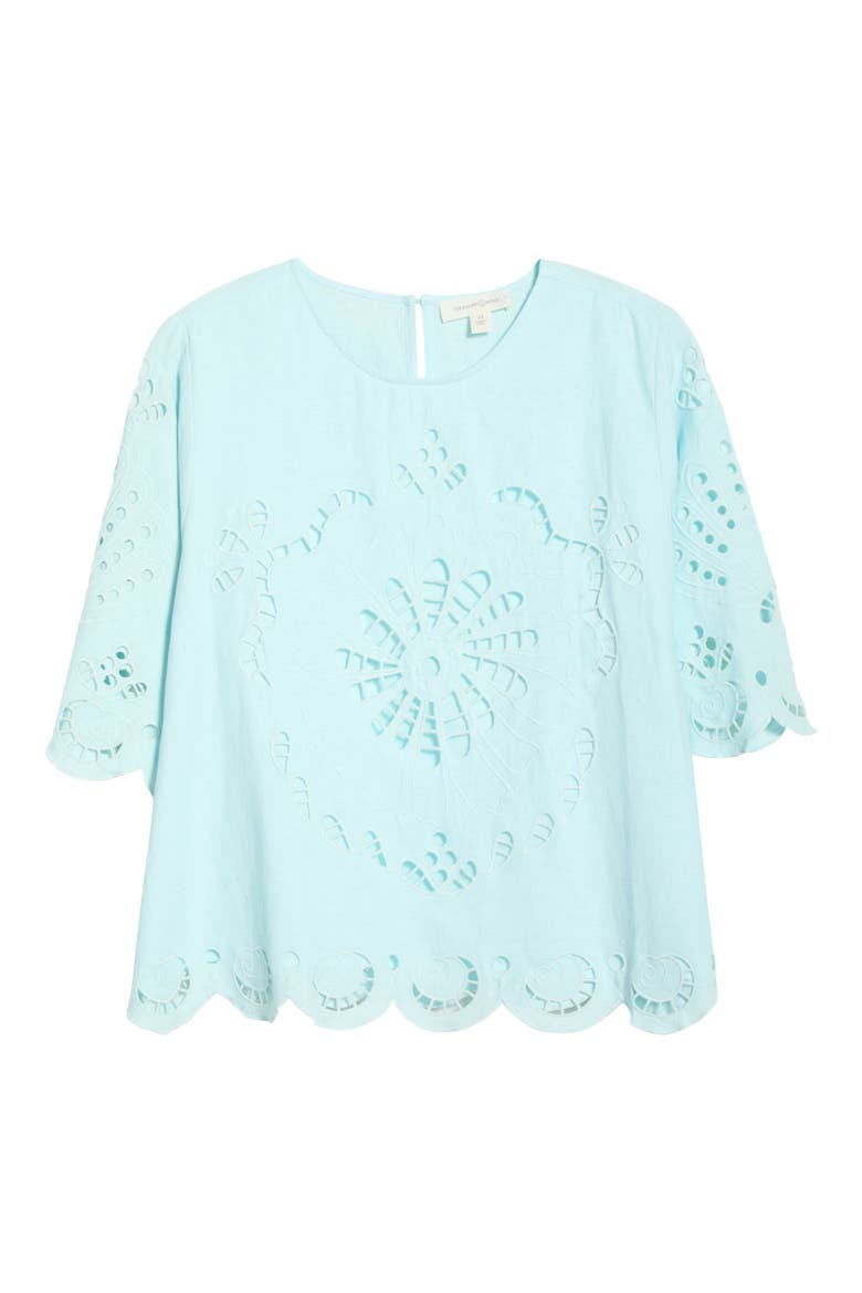 Cutout Linen Blend Top, Alternate, color, BLUE GLOW