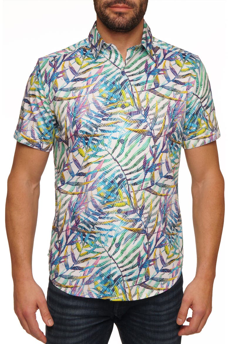 Cedrick Classic Fit Palm Short Sleeve Button-Up Shirt, Main, color, BLUE/ GREEN MULTI