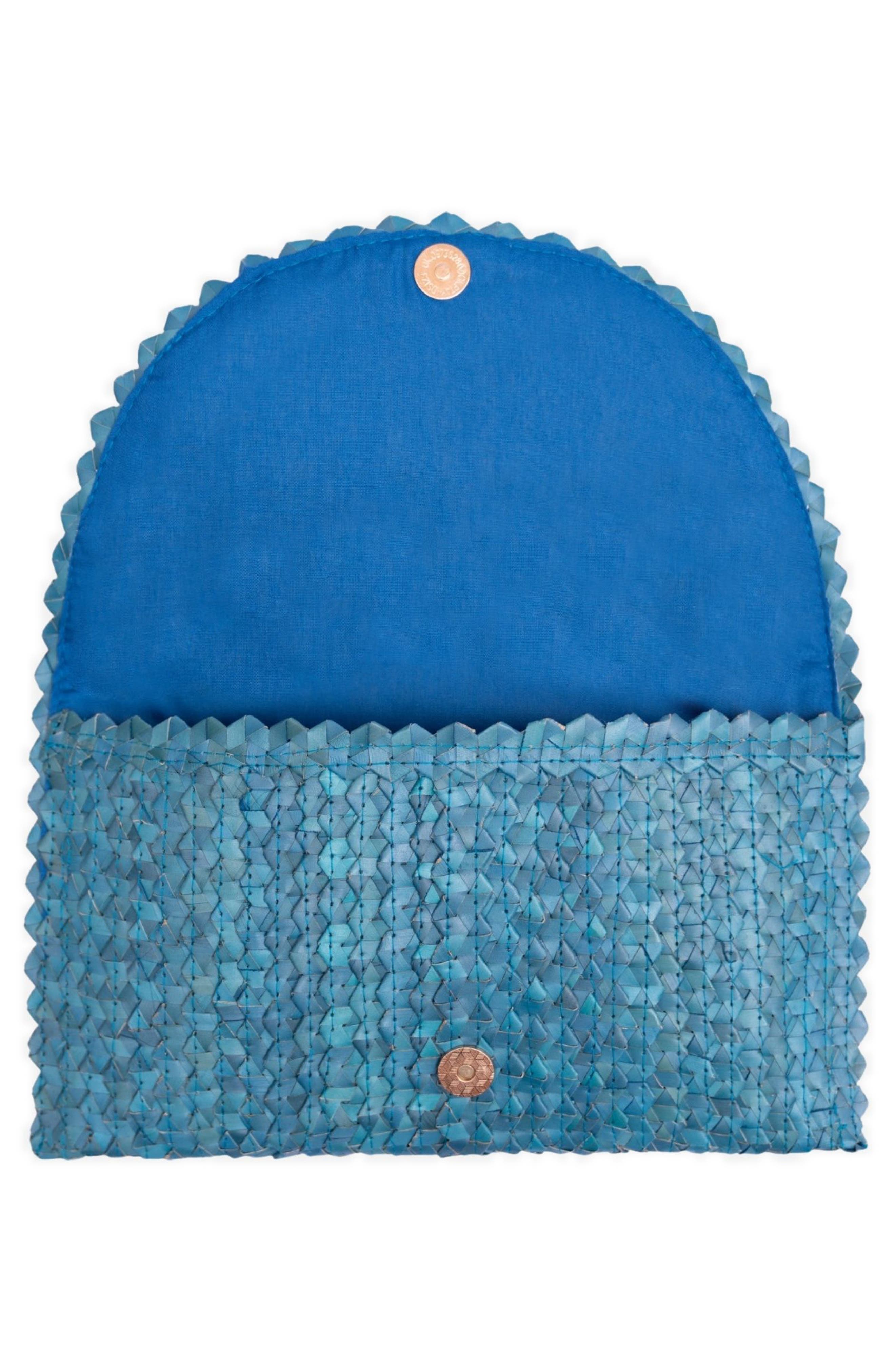 Jelavu Coco Seashell Trim Raffia Clutch, Alternate, color, Turquoise