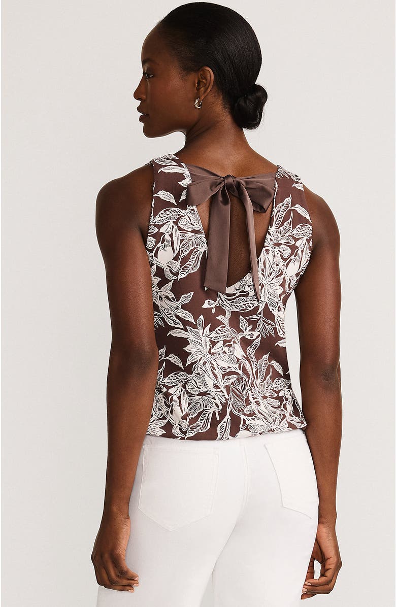 Lands' End Lightweight Jersey Blouson Vneck Tank, Alternate, color, Bark/Vanilla Etched Leaves