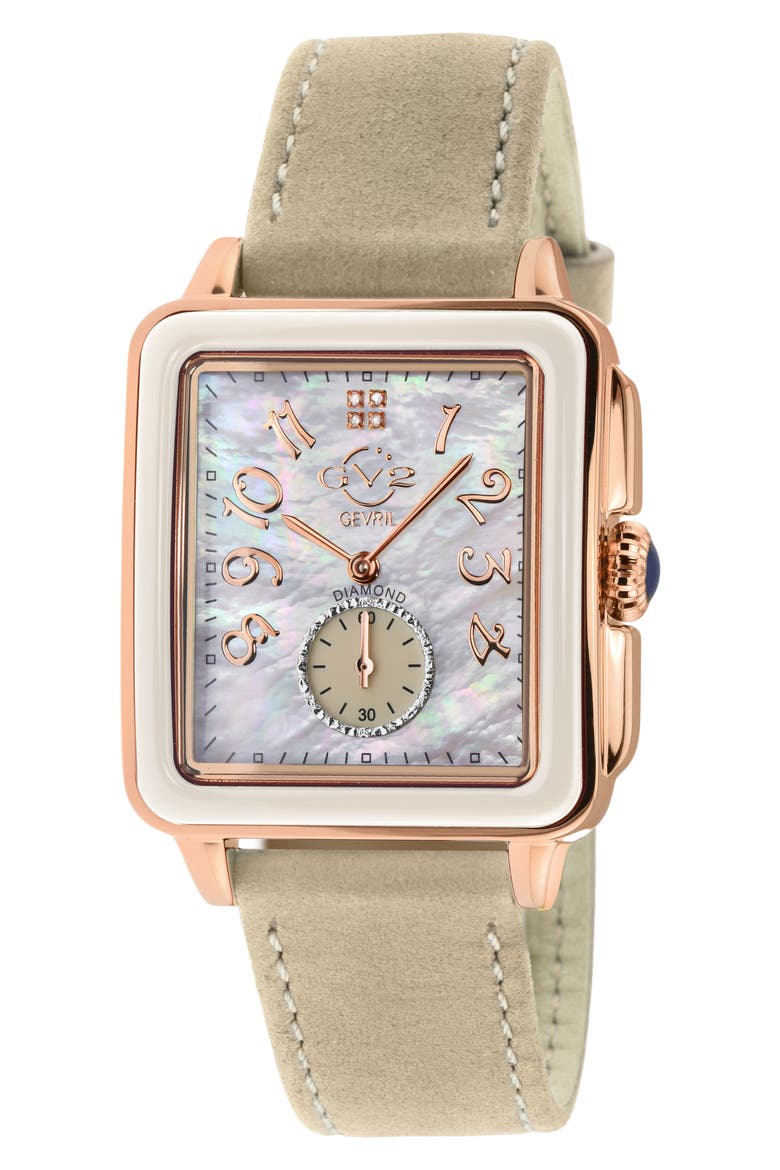 Women's Bari Enamel with Diamond Dial Leather Strap Watch, 37mm, Main, color, BEIGE