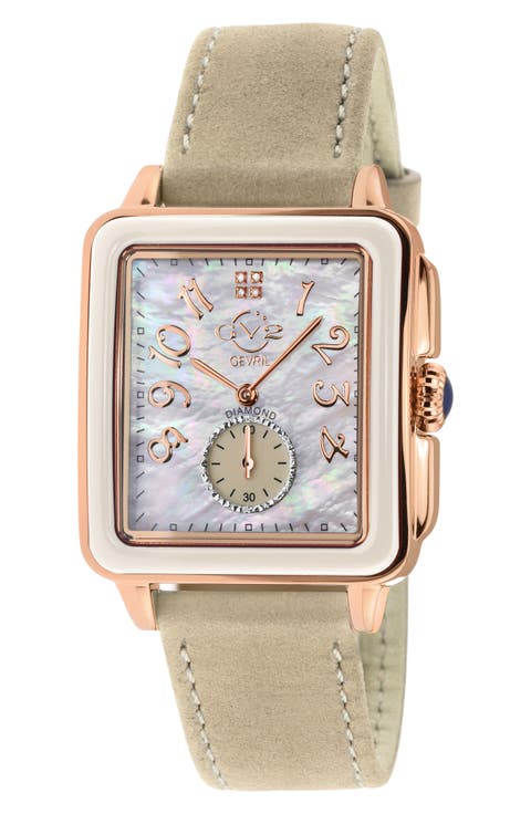 Women's Bari Enamel with Diamond Dial Leather Strap Watch, 37mm