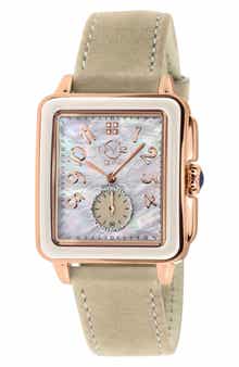GV2 Women's Bari Enamel with Diamond Dial Leather Strap Watch, 37mm