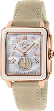 GV2 Women's Bari Enamel with Diamond Dial Leather Strap Watch, 37mm
