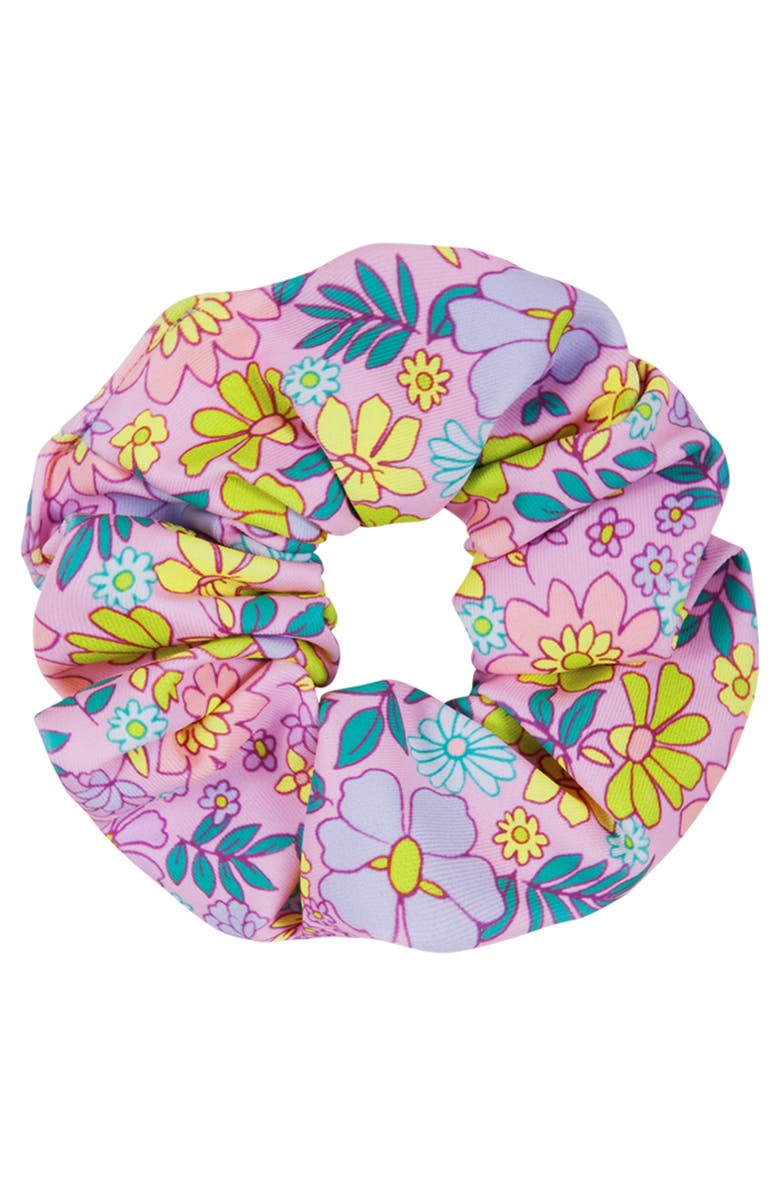 Andy & Evan Kids' Print Long Sleeve One-Piece Rashguard Swimsuit & Hair Tie Set, Alternate, color, Purple Mix