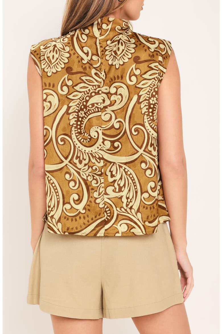 Mock Neck Sleeveless Print Top, Alternate, color, BROWN