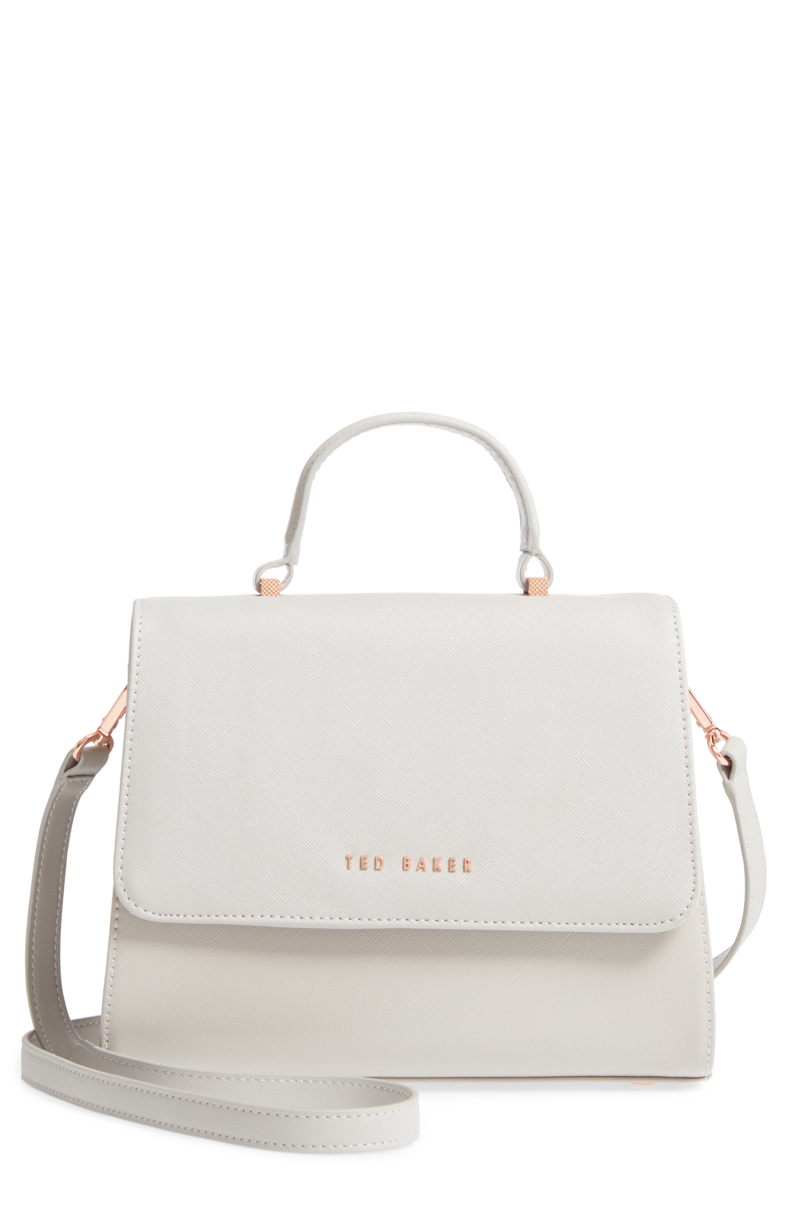Small Hilaryy Faux Leather Satchel, Main, color, LIGHT GREY