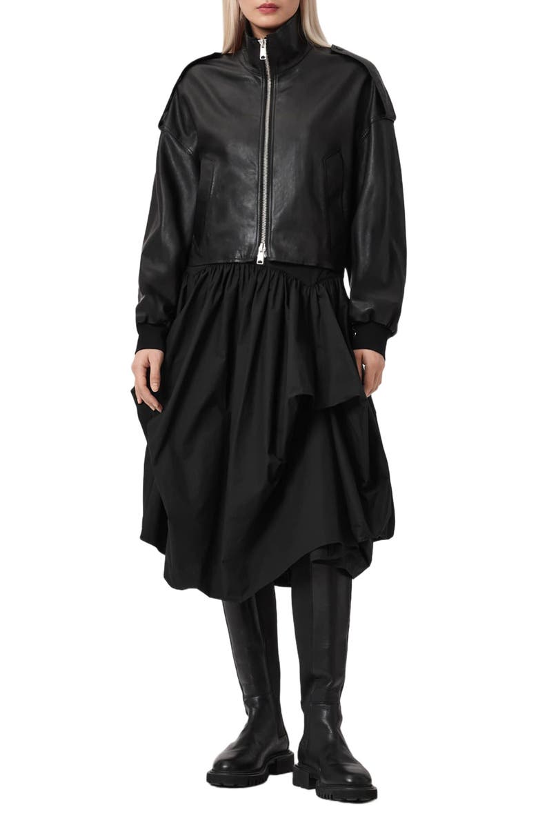 AllSaints Juniper Bubble Hem Skirt, Alternate, color, Black
