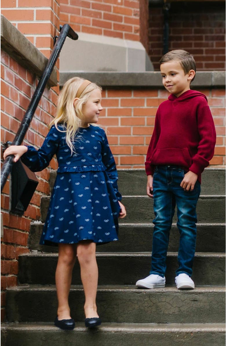 Hope & Henry Baby Girls' Ruffle Waist Dress, Infant, Alternate, color, Navy Bicycle Print