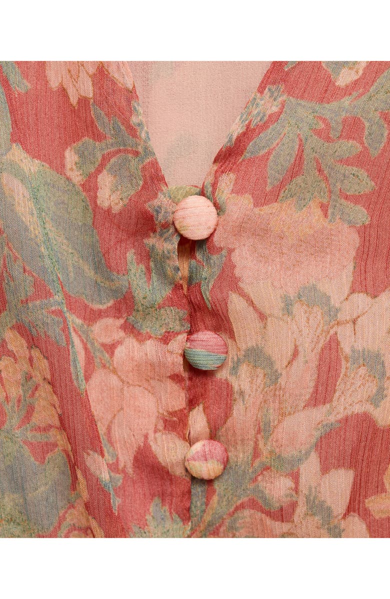 MANGO Floral Print Puff Sleeve Minidress, Alternate, color, Maroon