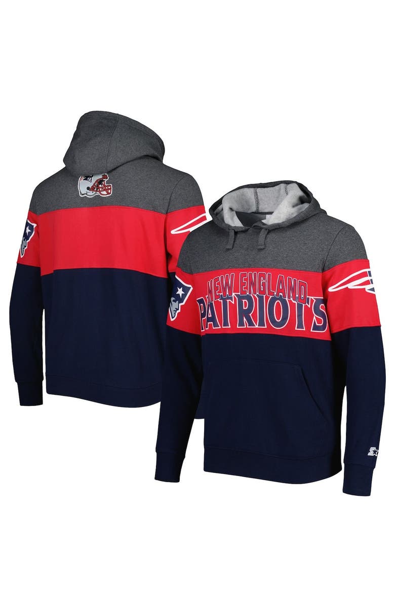 STARTER Men's Starter Heather Charcoal/Navy New England Patriots Extreme Pullover Hoodie, Main, color, 