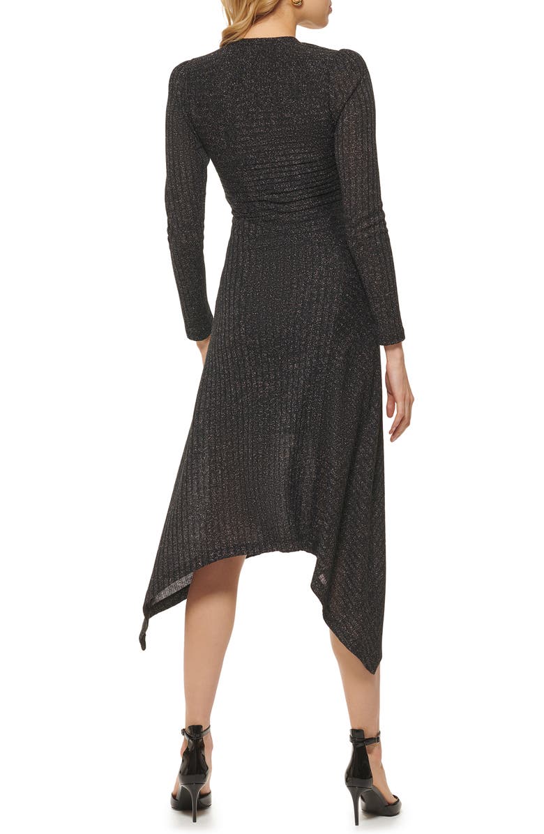 DKNY Rib Metallic Long Sleeve Fit & Flare Dress, Alternate, color, 