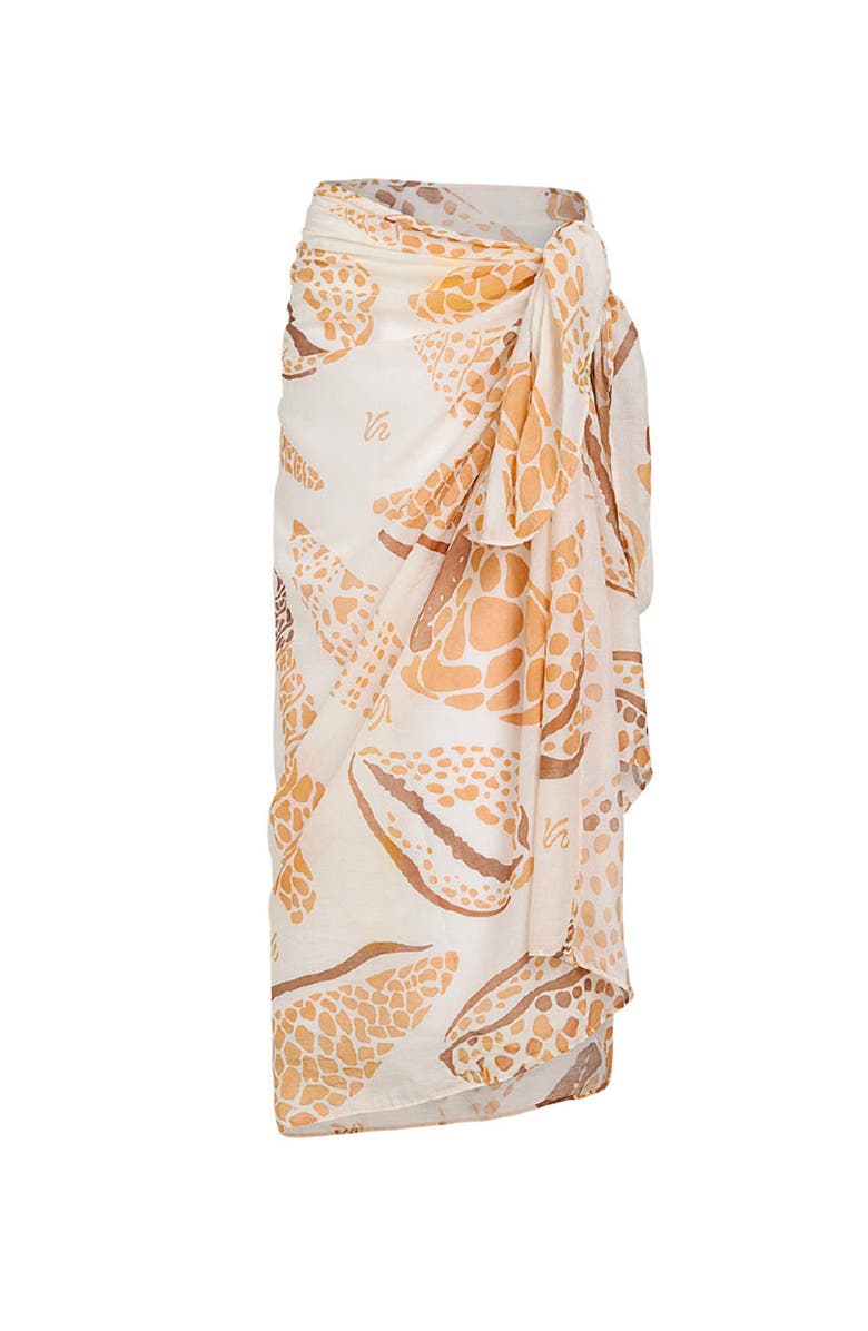 KIBYS Shell Tides Loretta Shell Print Cotton Pareo Sarong, Alternate, color, Beige Shell Print