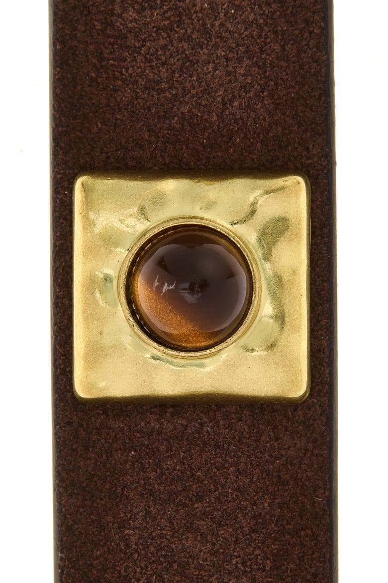Dolly Stone Detail Leather Belt, Alternate, color, DARK BROWN