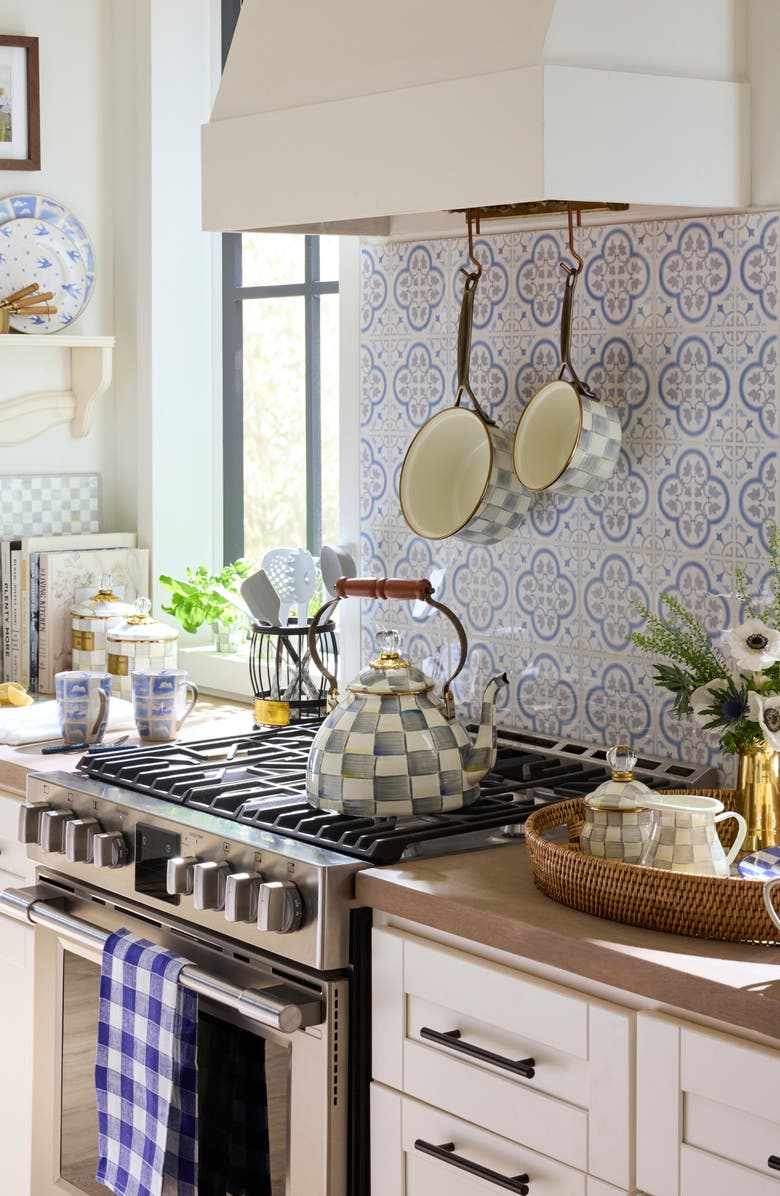 MACKENZIE CHILDS Sterling Check Enameled Steel Small Canister, Alternate, color, Grey/ White