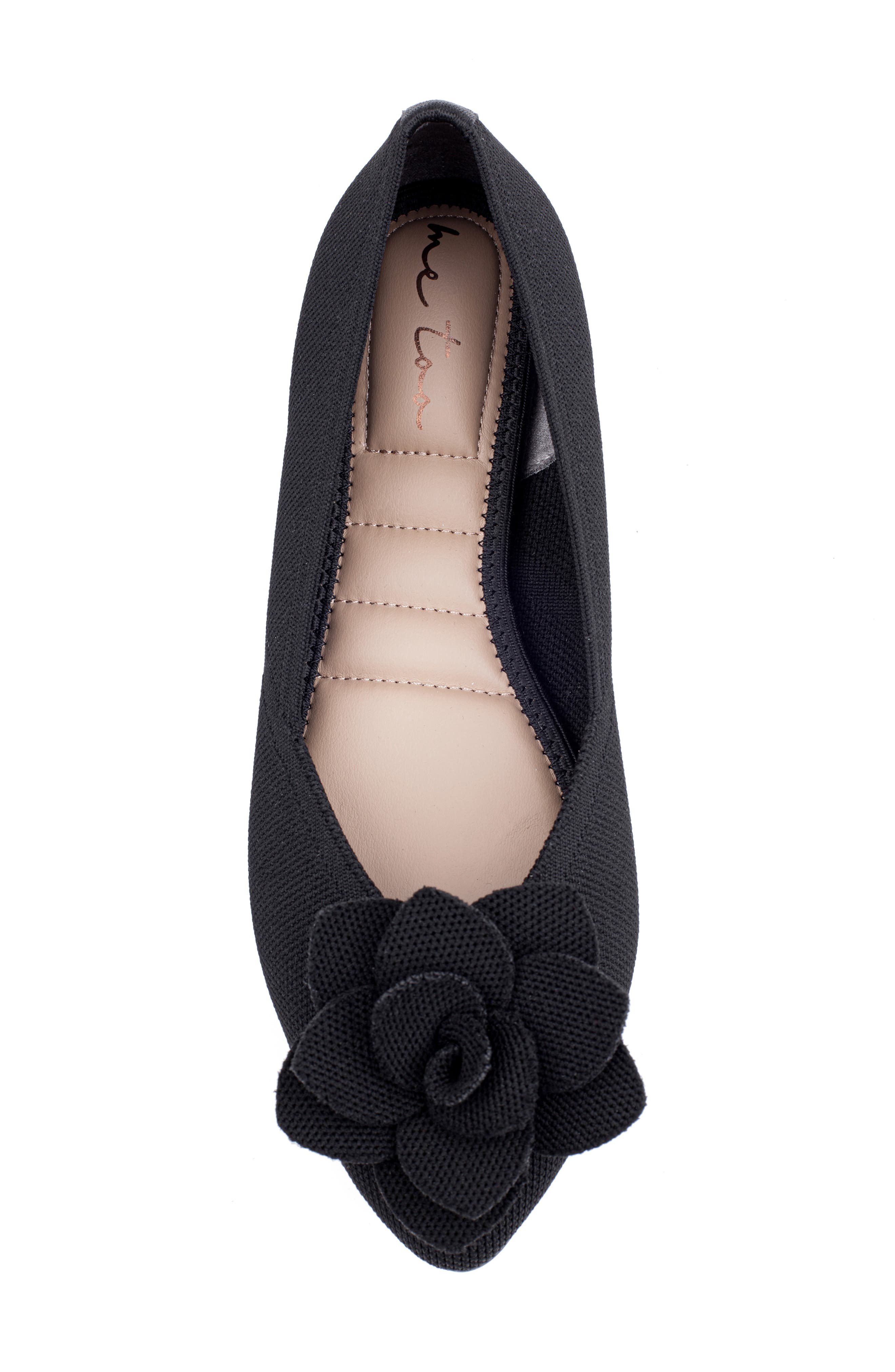 Me Too Alaya Floral Appliqué Mesh Flat, Alternate, color, Black