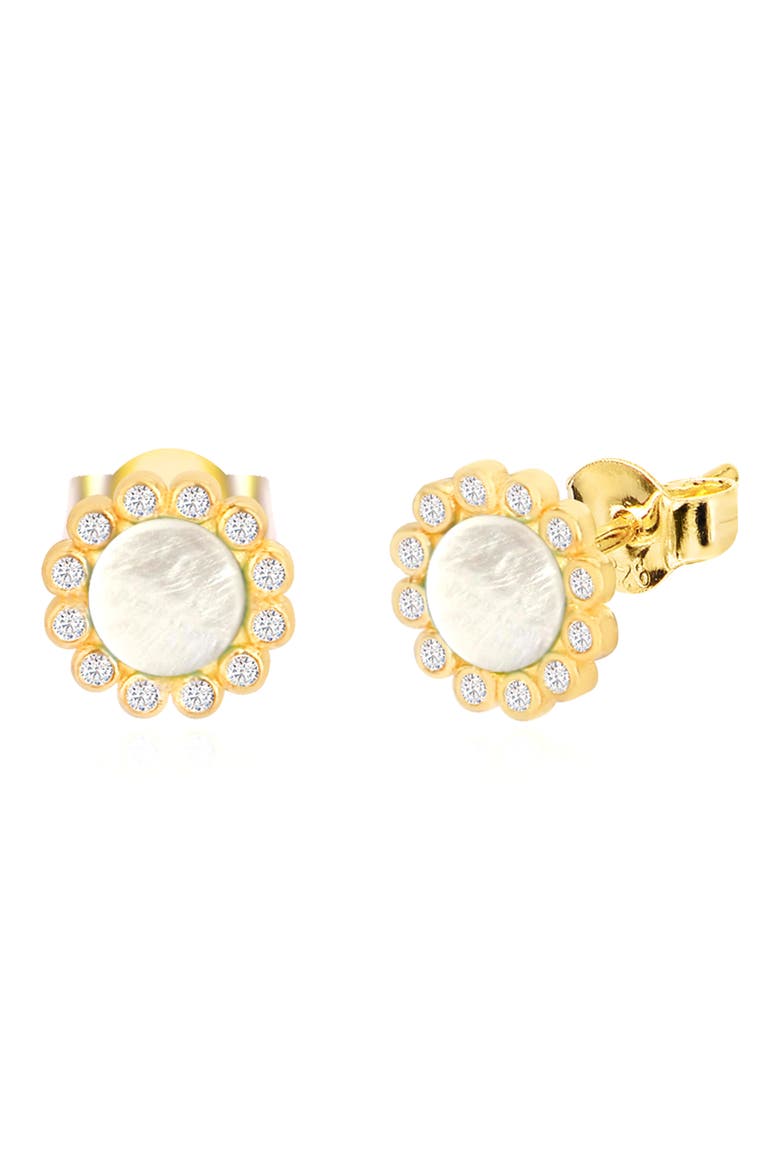 Sunlite Pavé CZ & Mother of Pearl Stud Earrings, Main, color, GOLD