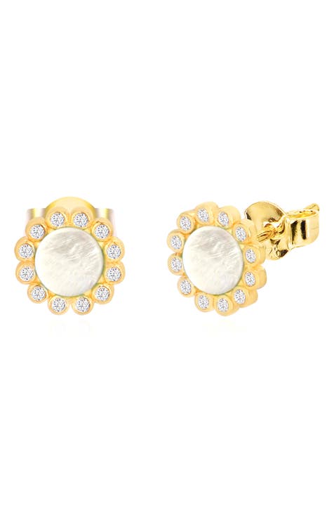 Sunlite Pavé CZ & Mother of Pearl Stud Earrings