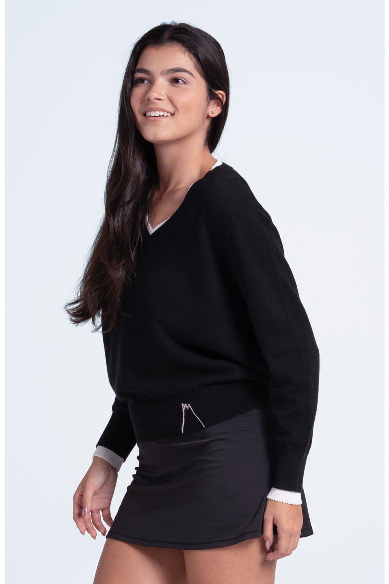 Double V-Neck Sweater, Alternate, color, Black