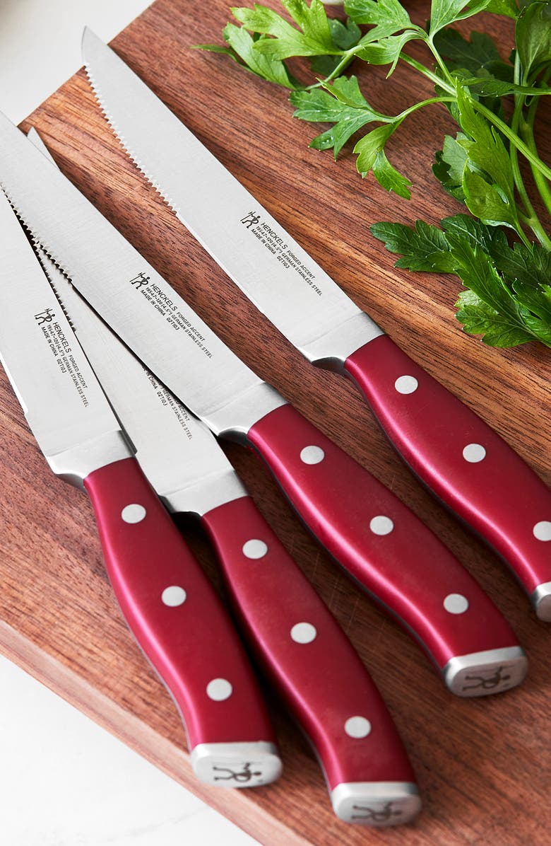 HENCKELS CUTLERY International Forged Accent 4-Piece Steak Knife Set - Red, Alternate, color, Red