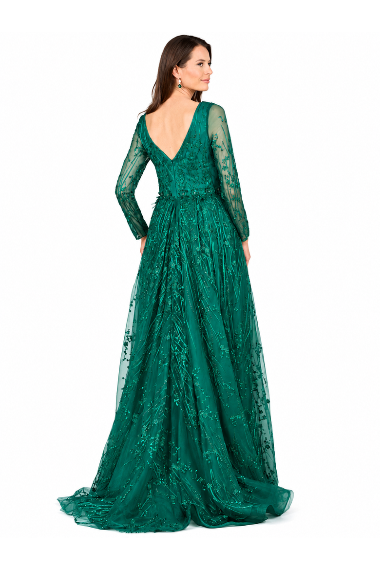 Elegant Overskirt Dress with Long Sleeves, Alternate, color, Green
