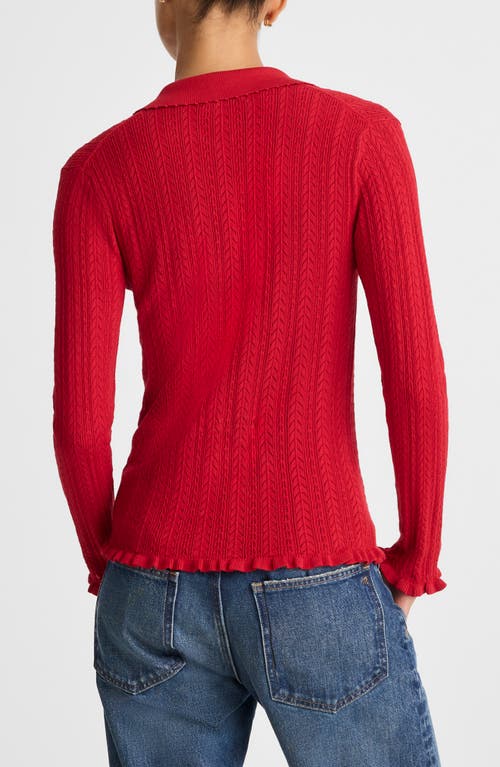 Madewell Ruffle Trim Pointelle Cardigan In Red