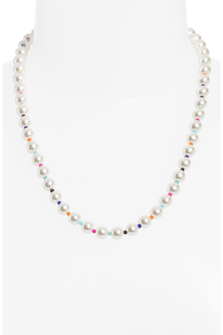Imitation Pearl & Glass Bead Necklace, Alternate, color, WHITE- RAINBOW- GOLD