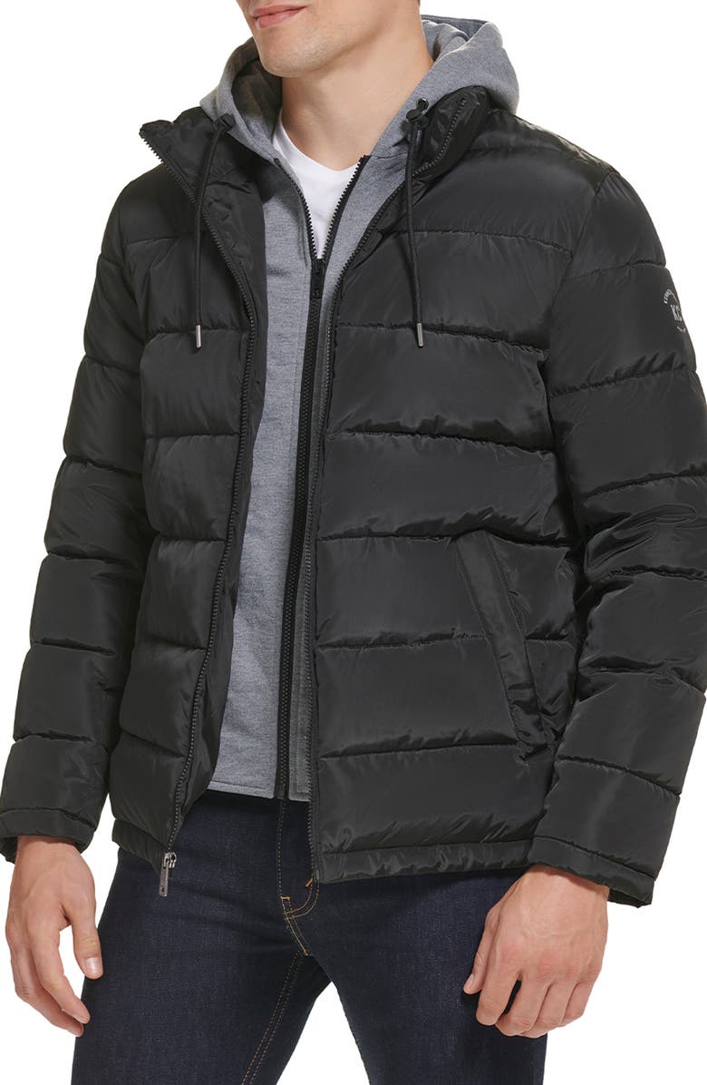 Kenneth Cole New York Hooded Faux Layer Puffer Jacket, Main, color, 