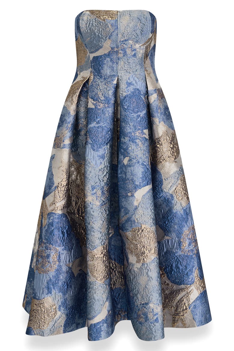 Floral Strapless Fit & Flare Midi Cocktail Dress, Alternate, color, WASHED INDIGO MULTI