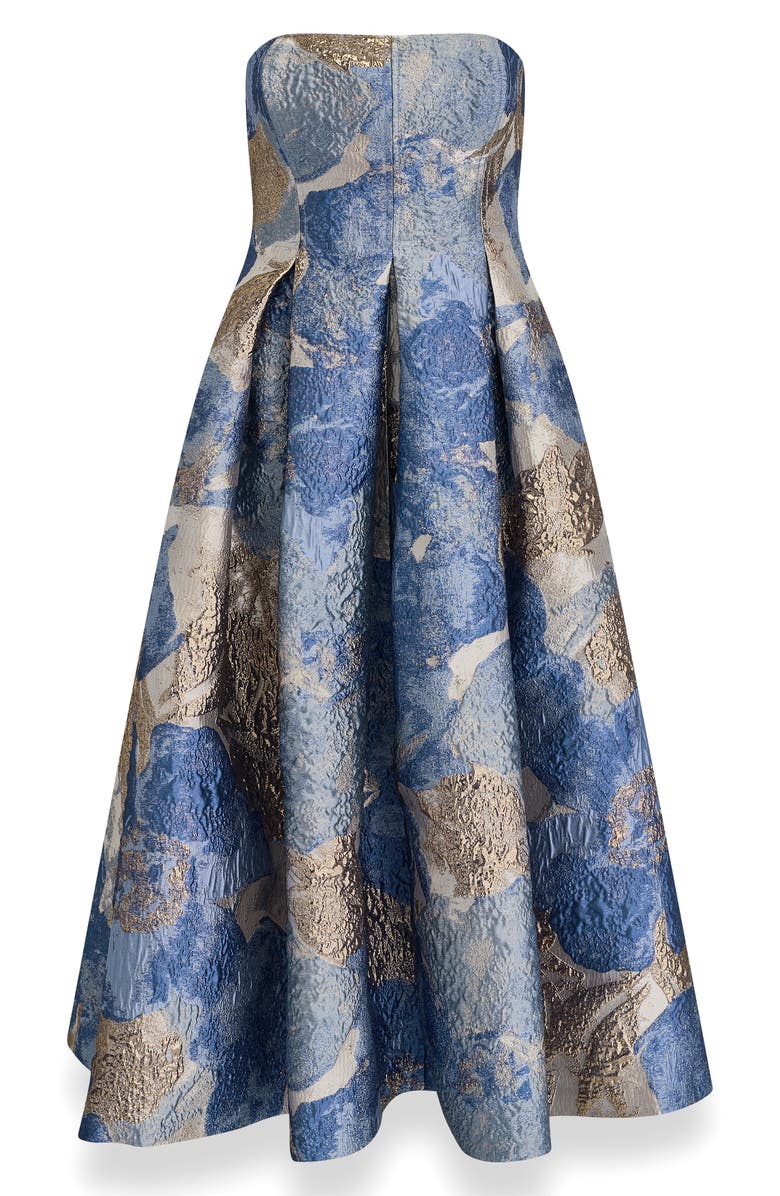 Donna Karan New York Floral Strapless Fit & Flare Midi Cocktail Dress, Alternate, color, Washed Indigo Multi