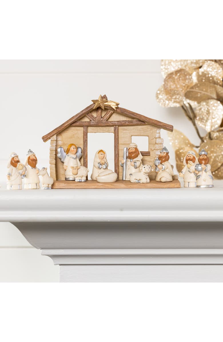 Transpac Christmas Kids Nativity Set 12 Piece Multicolor Resin Figurines, Alternate, color, Brown