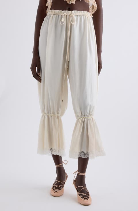 Lace Trim Silk Crop Pants