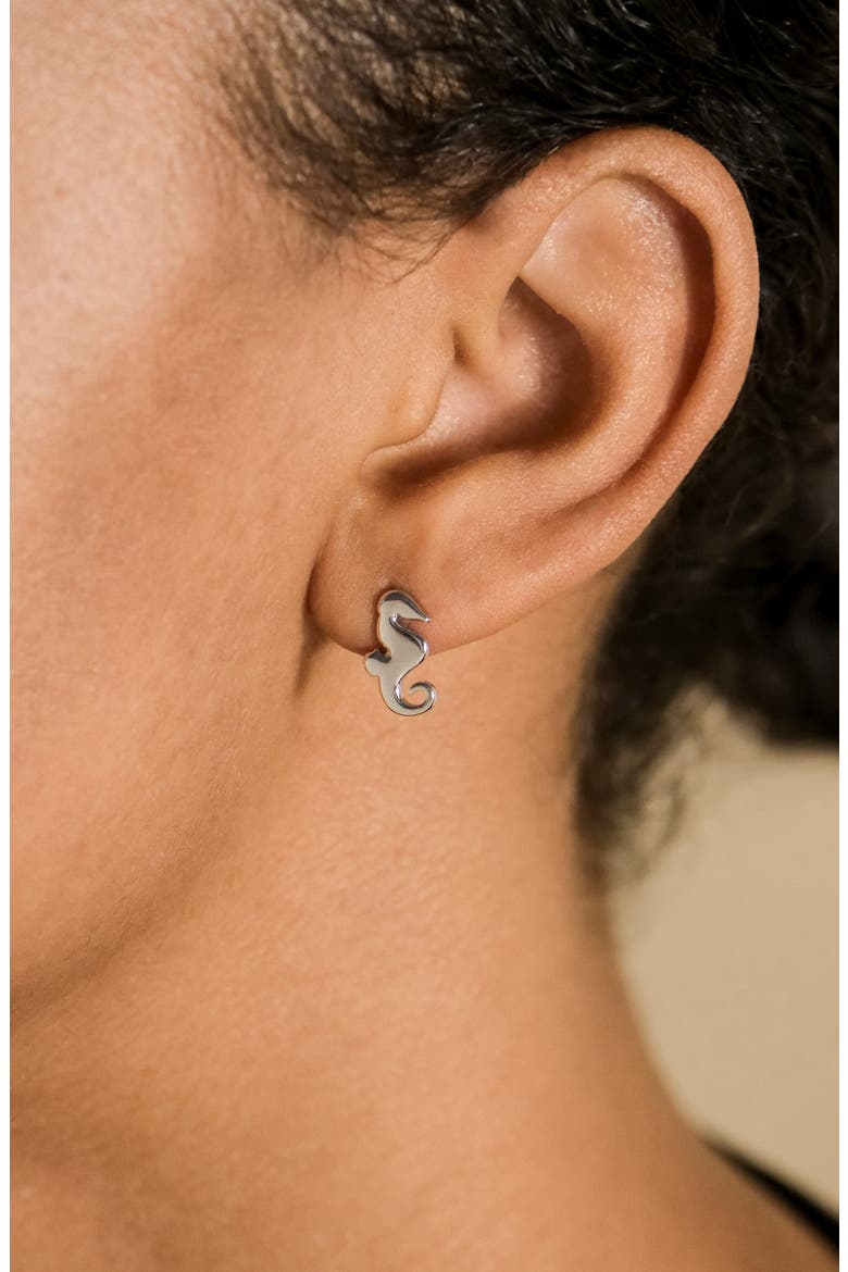 Seahorse Stud Earrings, Alternate, color, SILVER