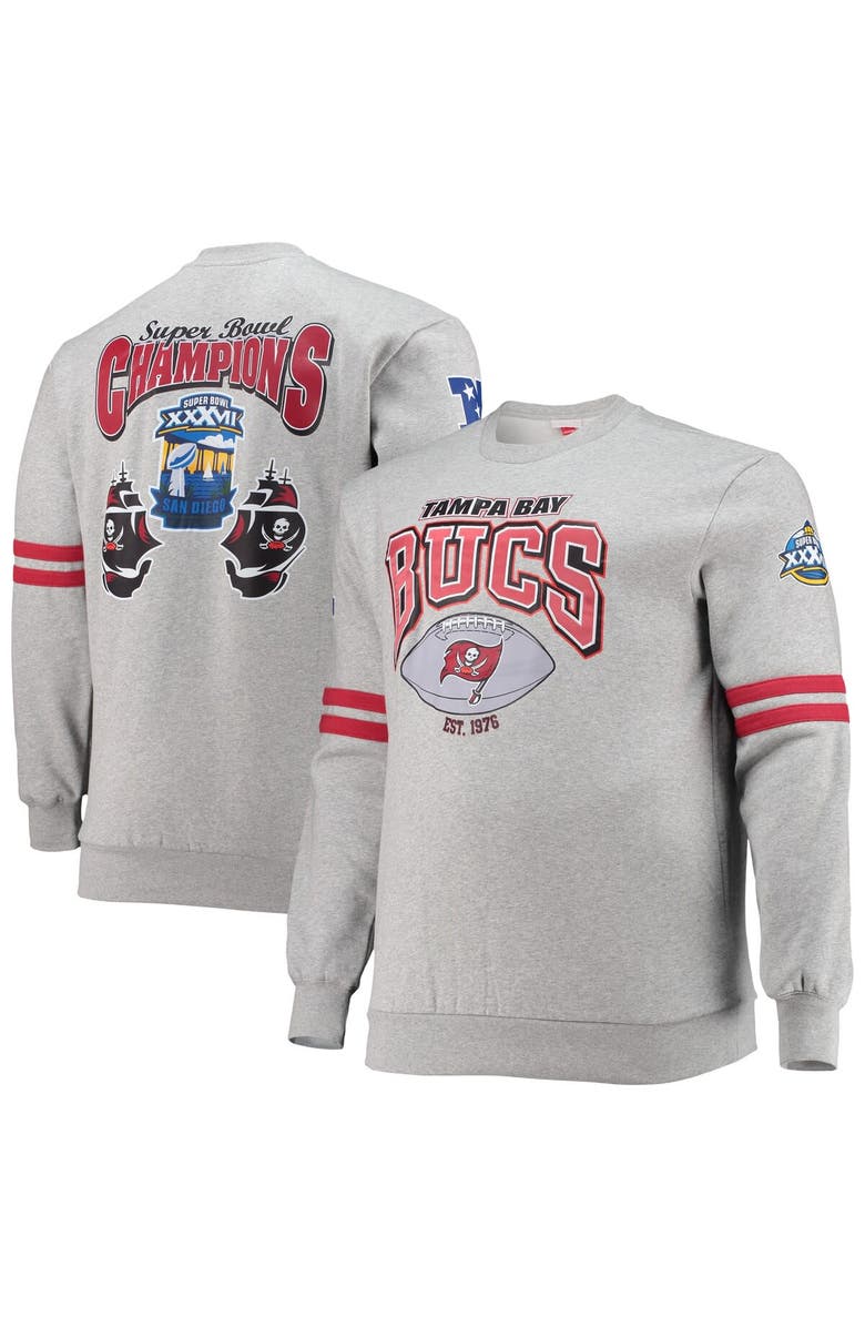 Mitchell & Ness Men's Mitchell & Ness Heathered Gray Tampa Bay Buccaneers Big & Tall Allover Print Pullover Sweatshirt, Main, color, 