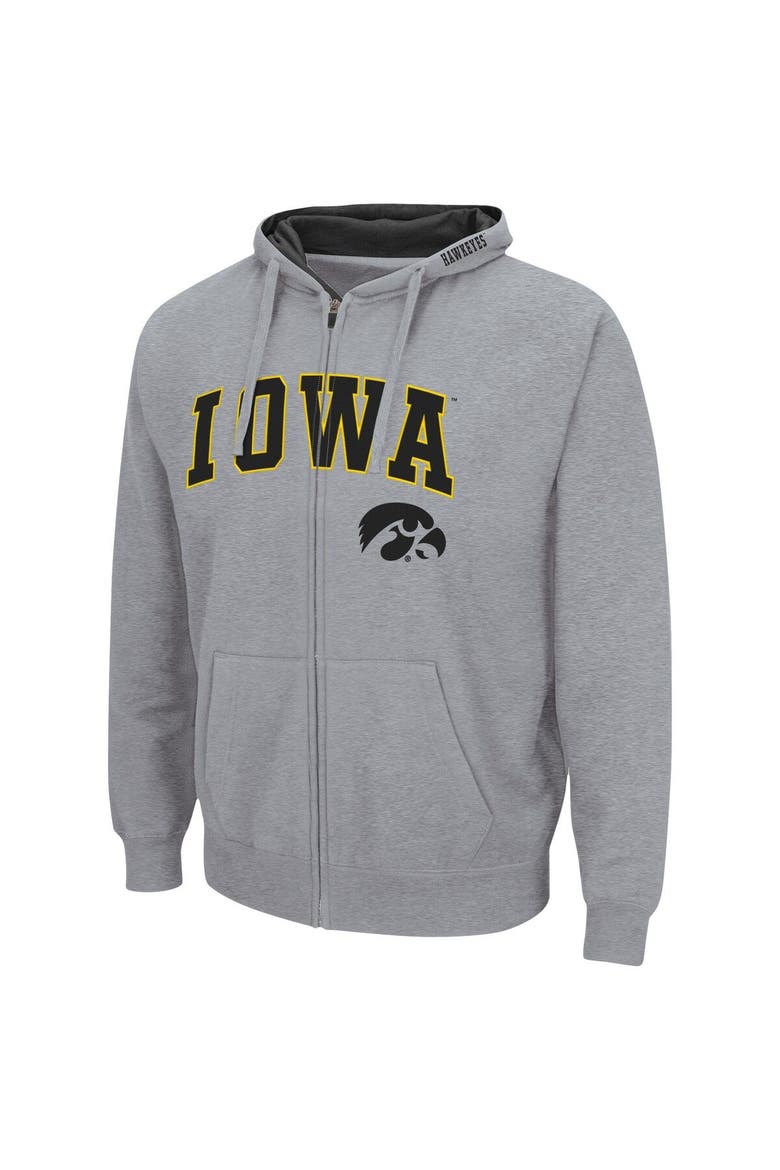 Men's Colosseum Heathered Gray Iowa Hawkeyes Arch & Logo 3.0 Full-Zip Hoodie, Alternate, color, Heather Gray