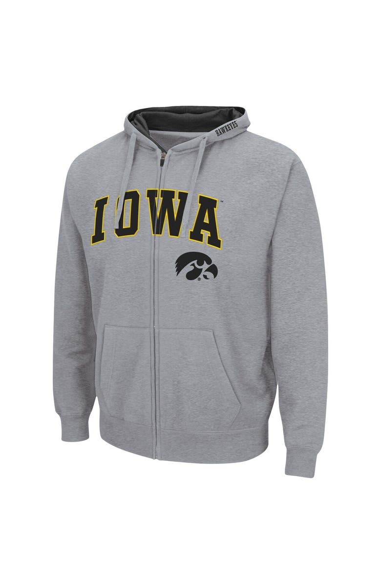 COLOSSEUM Men's Colosseum Heathered Gray Iowa Hawkeyes Arch & Logo 3.0 Full-Zip Hoodie, Alternate, color,